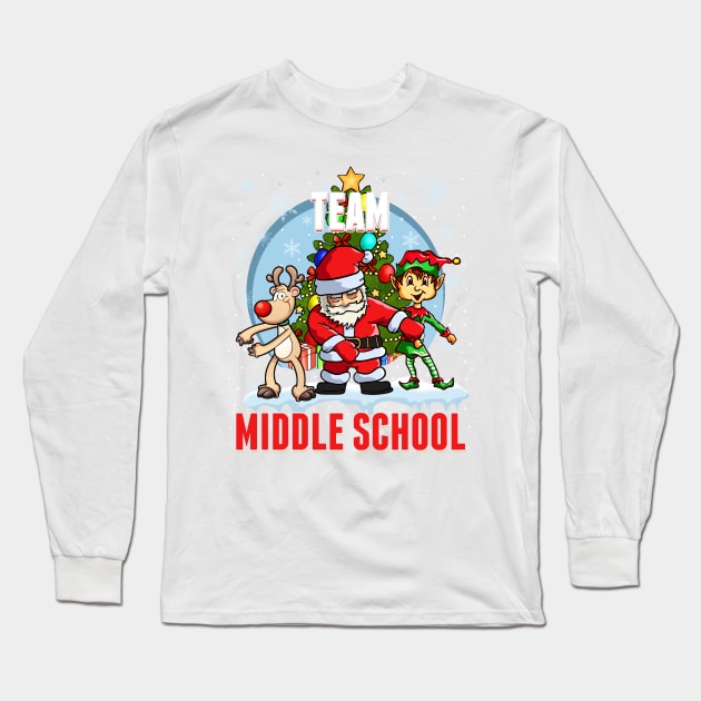 Team Middle School Santa Elf Reindeer Flossing Kid Christmas Long Sleeve T-Shirt by johnbbmerch